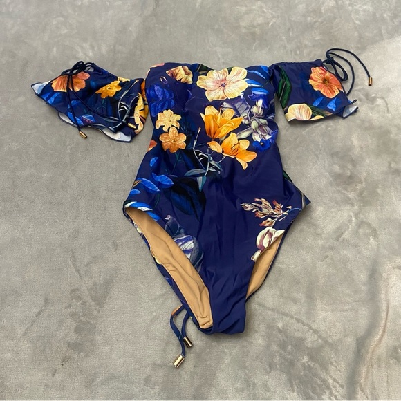 New! Ochie Midnight Floral Olivia Off Shoulder One Piece Swimsuit - 27713 - Picture 3 of 10